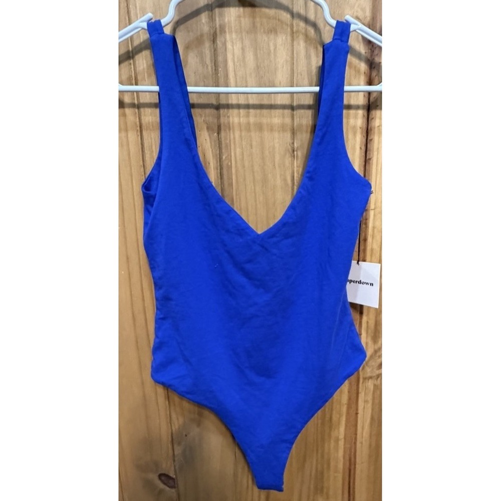 Superdown Blue Bodysuit Small Sleeveless Deep V One Piece NWT Revolve Sexy